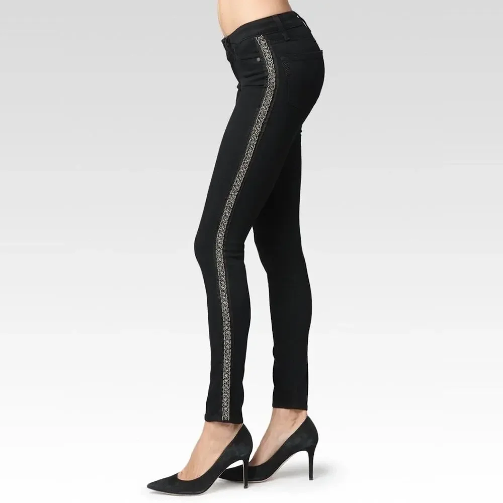 Paige Verdugo Ultra Skinny Tuxedo Side Beading Jeans size 27 Black/Pewter